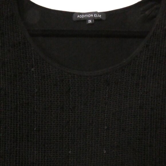 ADDITION ELLE | 2X | Black Long Sleeve Knit Front Shirt W/ Sequins | Solid Back - Picture 4 of 13